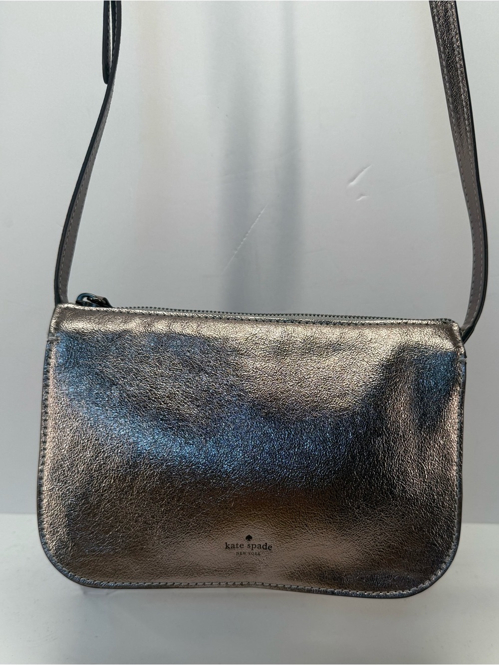 kate spade Holiday Lane Metallic Pewter Leather small Crossbody Bag
